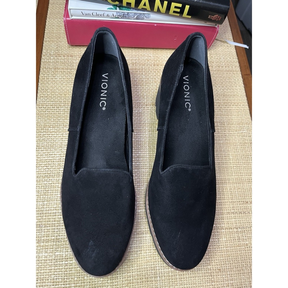 VIONIC Size 9 Black Willa Wedge Slip- On Loafer Moc Wedge Design Shoes - Picture 2 of 11